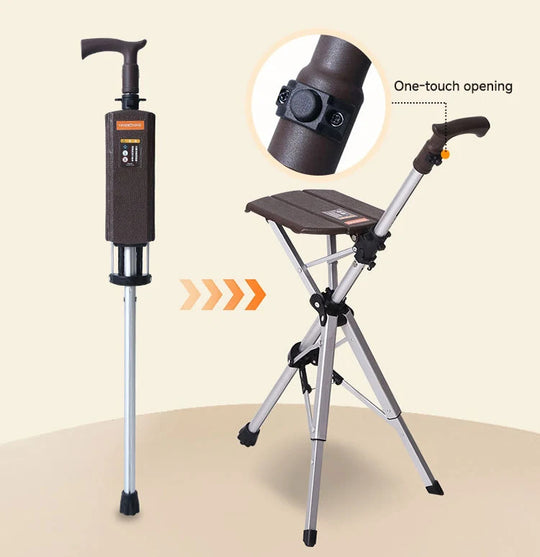 2-in-1 Folding Cane Chair for Seniors