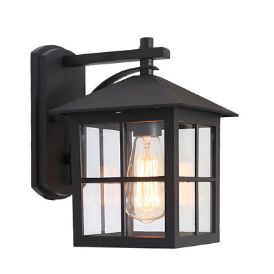 Modern Black Waterproof Wall Sconce with Antique Lantern Shaped Glass