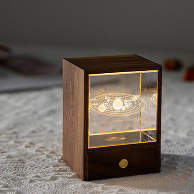 Creative Wooden Box LED Night Light Decorative Touch Dimmable Table Lamp