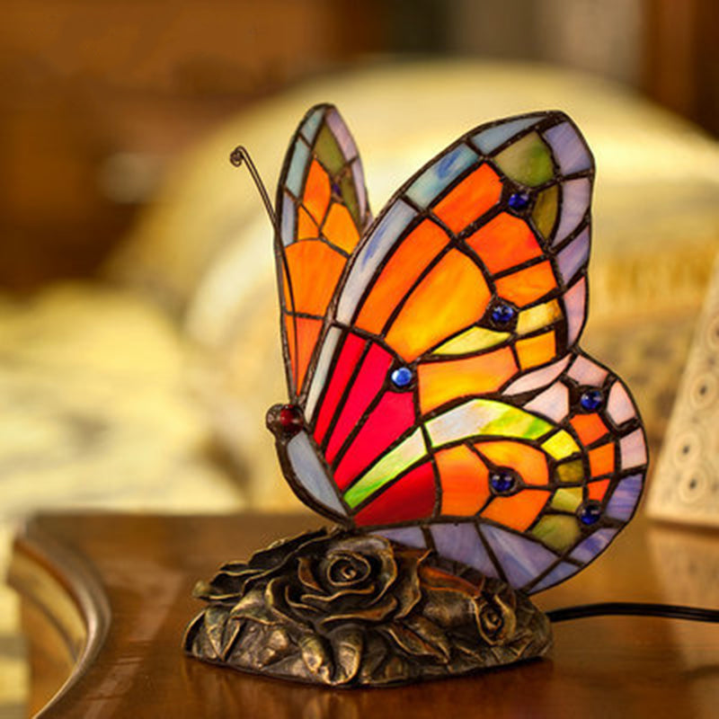 Elegant Butterfly Nightstand Lamp with Rose Base