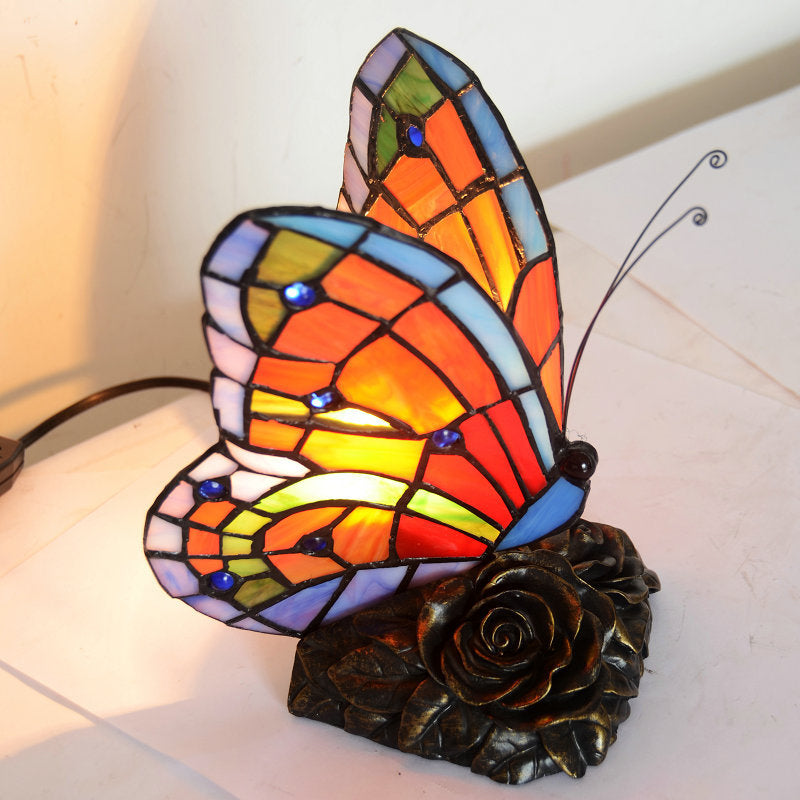 Elegant Butterfly Nightstand Lamp with Rose Base