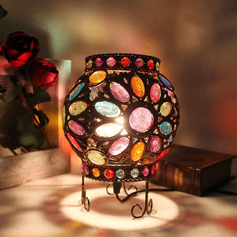 Bedside table with acrylic beads for atmospheric lighting