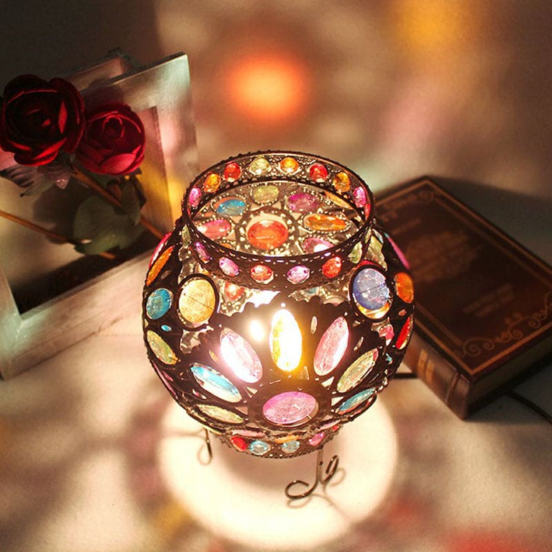 Bedside table with acrylic beads for atmospheric lighting