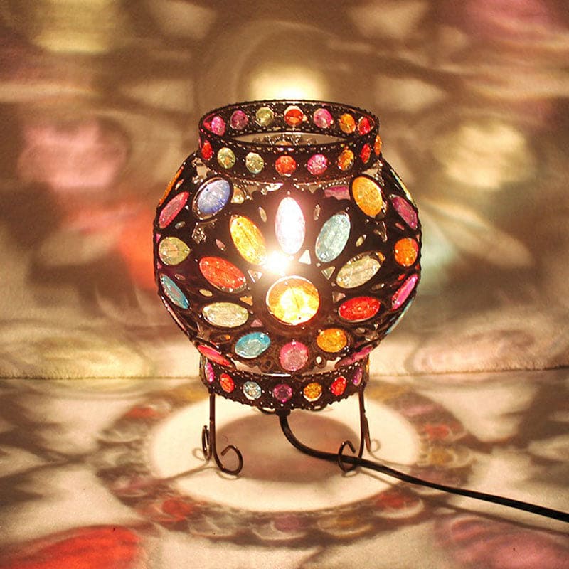 Bedside table with acrylic beads for atmospheric lighting