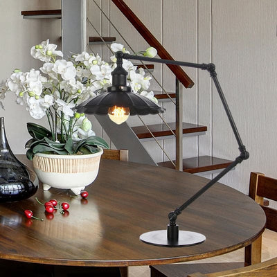 Adjustable vintage lamp with scalloped metal shade