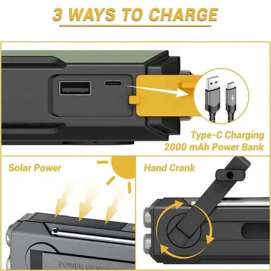 Hand-Crank & Solar Emergency Radio with Power Bank
