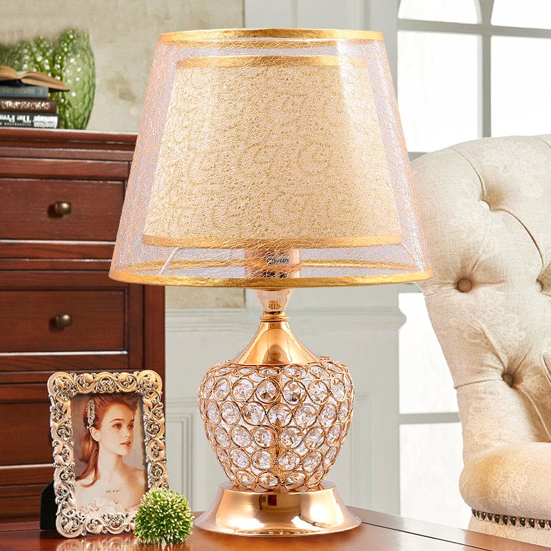 Retro Urn Bedside Lamp with Double Empire Cone