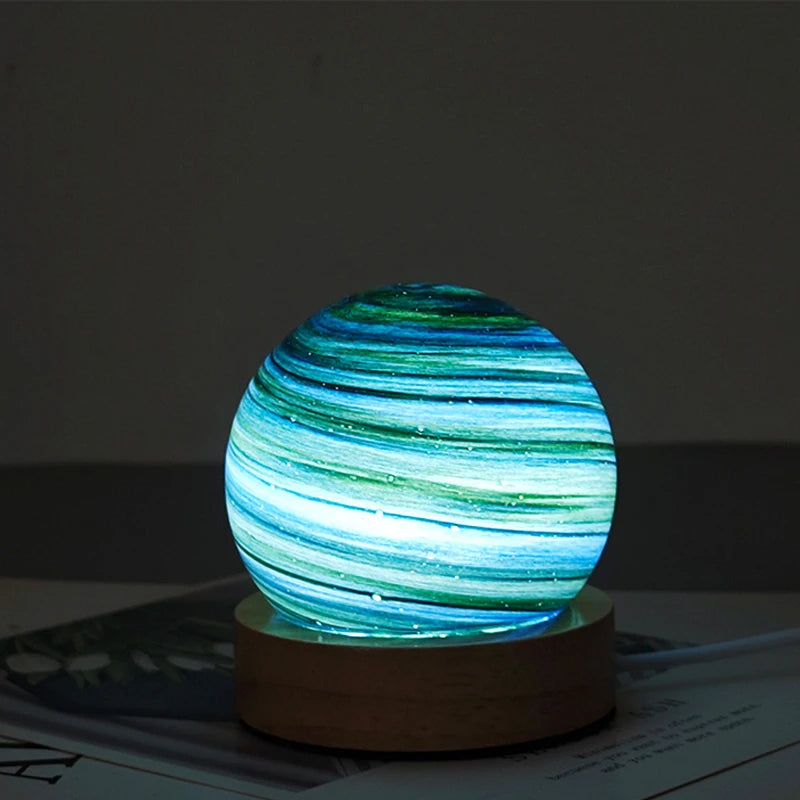 Crystal Moon Lamp with Wooden Base