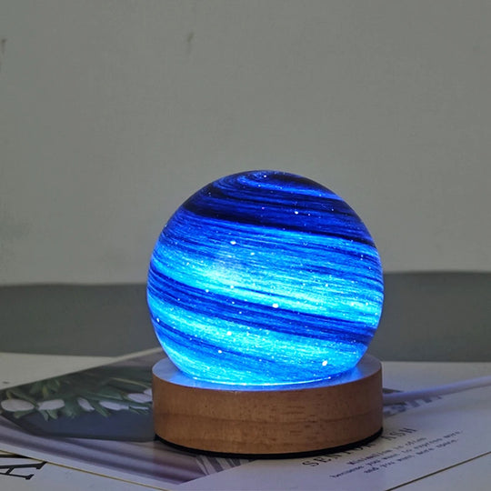 Crystal Moon Lamp with Wooden Base