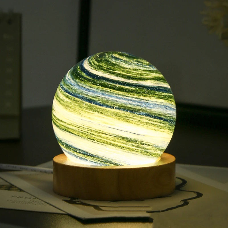 Crystal Moon Lamp with Wooden Base
