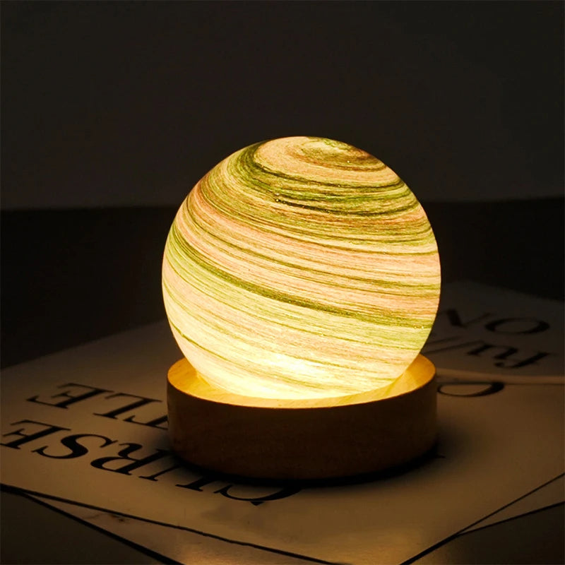 Crystal Moon Lamp with Wooden Base