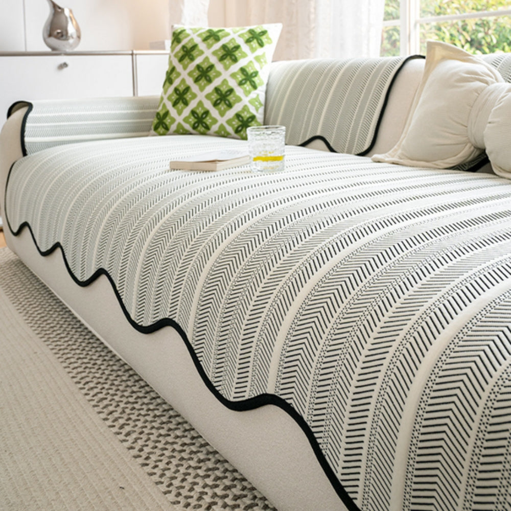 Herringbone Scallop Edge Sofa Cover