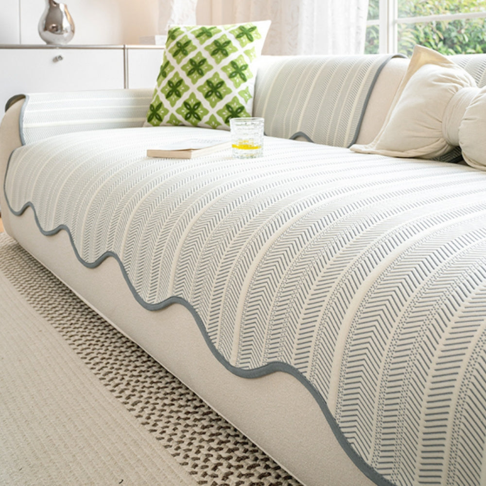 Herringbone Scallop Edge Sofa Cover