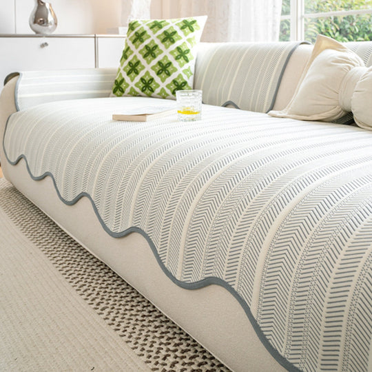 Herringbone Scallop Edge Sofa Cover