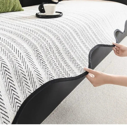 Herringbone Scallop Edge Sofa Cover