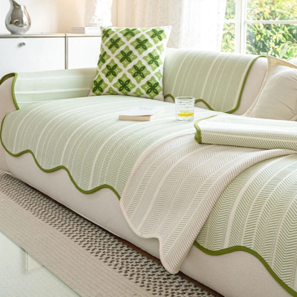 Herringbone Scallop Edge Sofa Cover