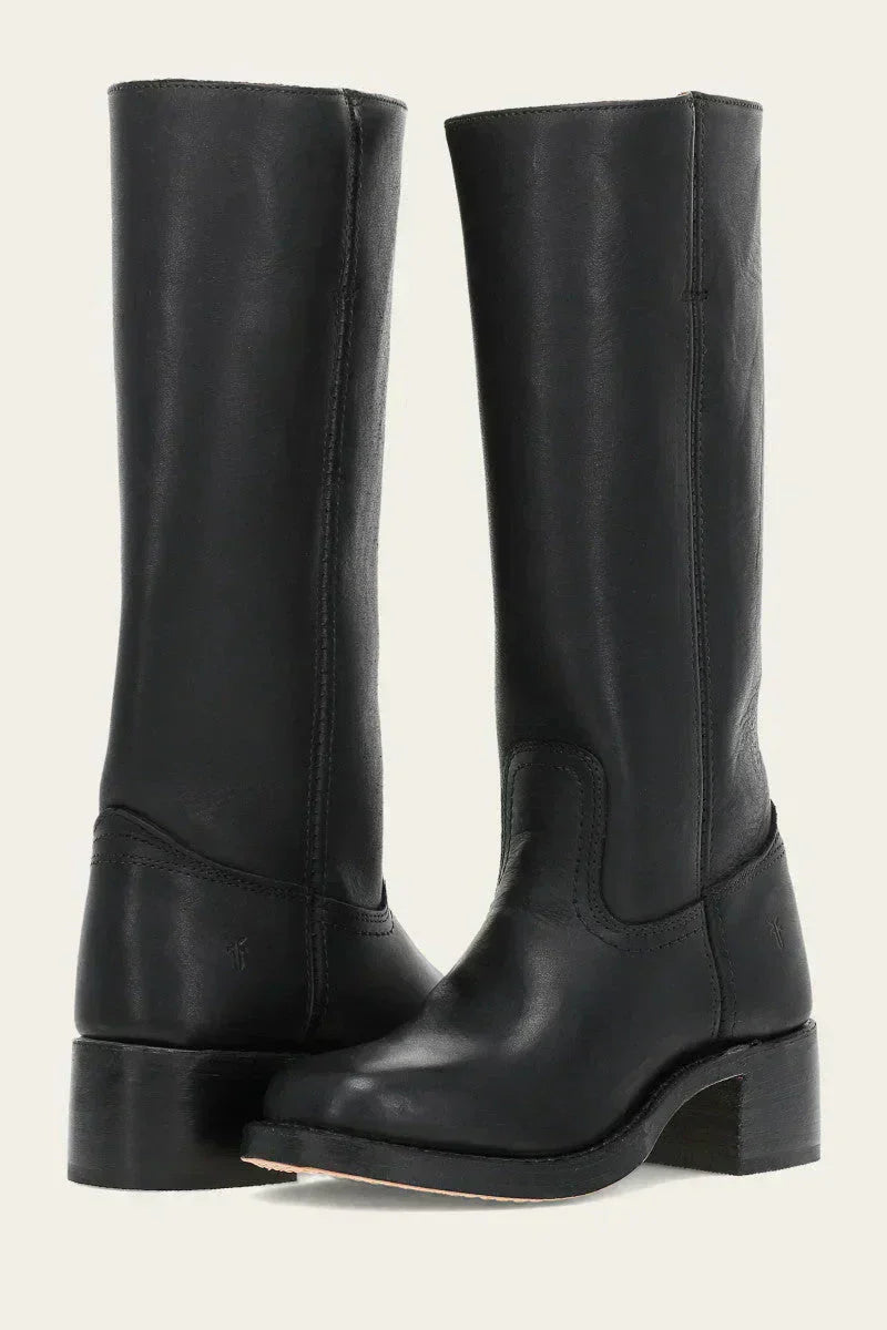 Classic Women's Leather Boots with Block Heel