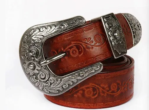 Men’s Western Belt with Engraved Buckle