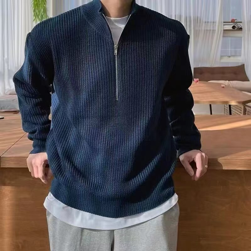 Men’s Ribbed Quarter-Zip Pullover – Casual Warm Knit Sweater