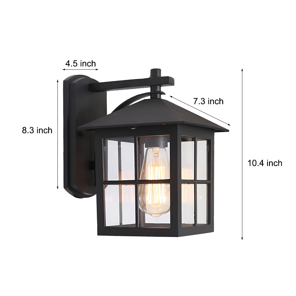 Modern Black Waterproof Wall Sconce with Antique Lantern Shaped Glass