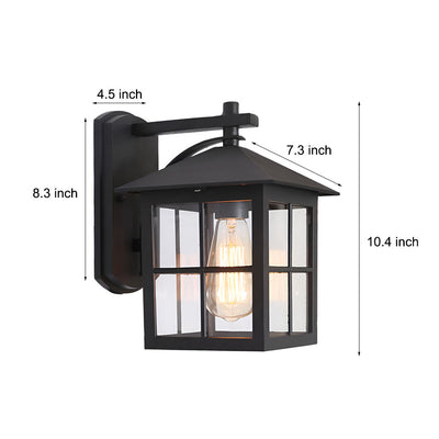 Modern Black Waterproof Wall Sconce with Antique Lantern Shaped Glass