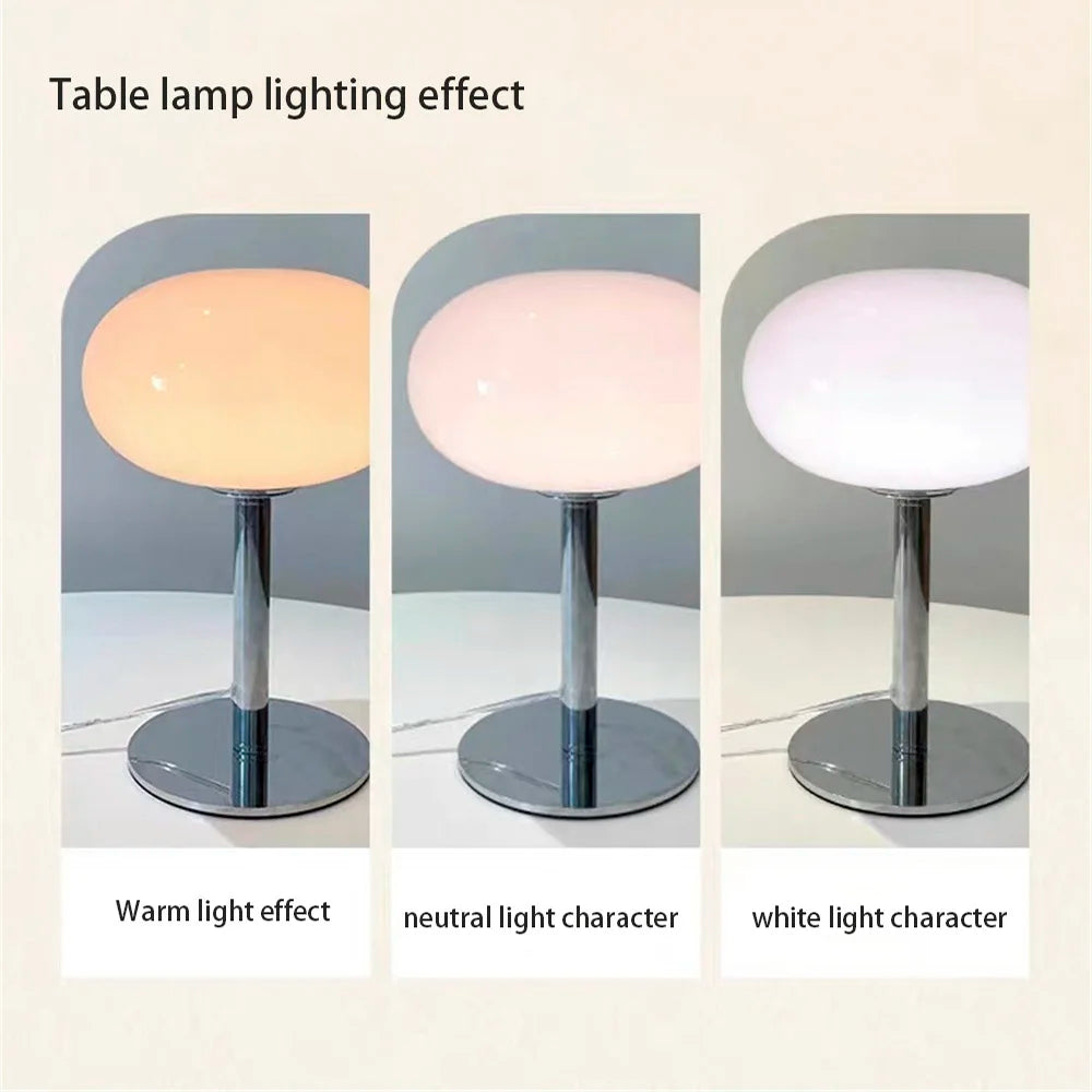 Rechargeable Table Lamp with Glass Shade and Adjustable Brightness