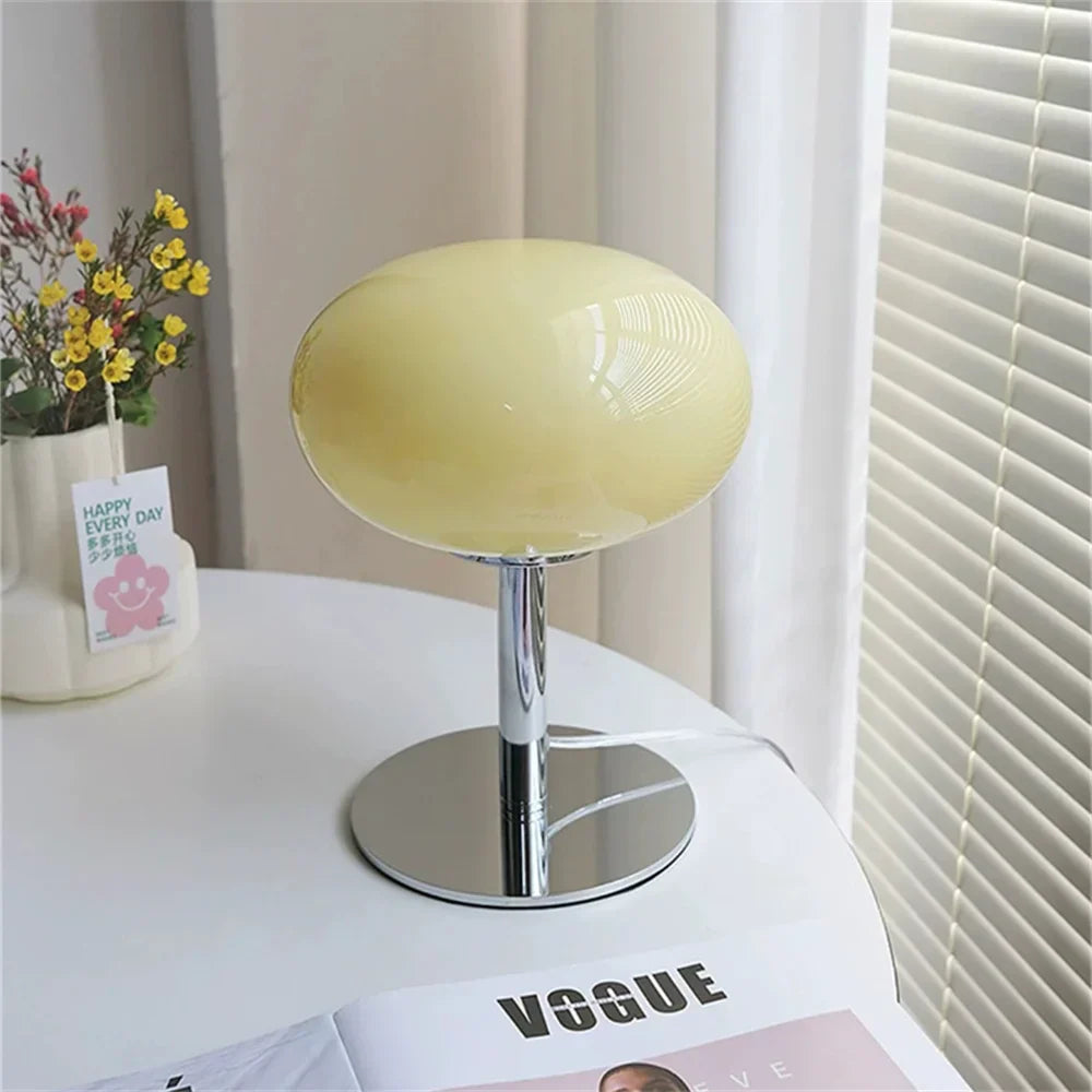 Rechargeable Table Lamp with Glass Shade and Adjustable Brightness