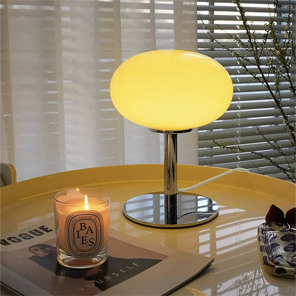 Rechargeable Table Lamp with Glass Shade and Adjustable Brightness