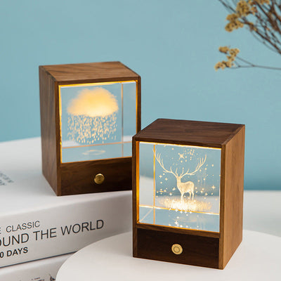 Creative Wooden Box LED Night Light Decorative Touch Dimmable Table Lamp