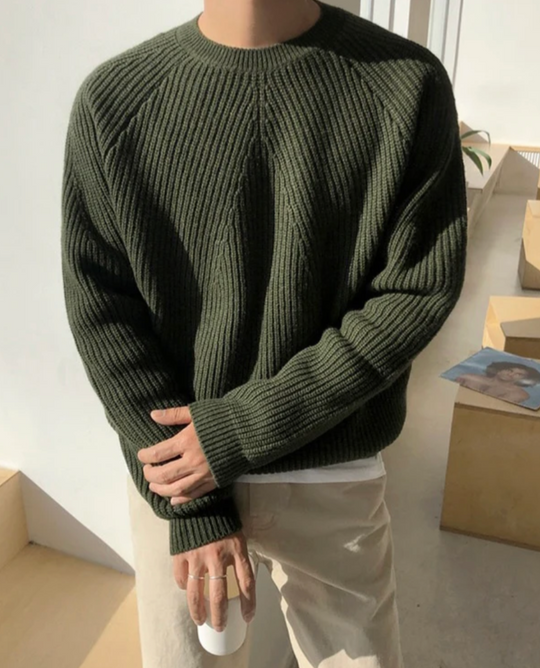 Ribbed Knit Crew Neck Sweater