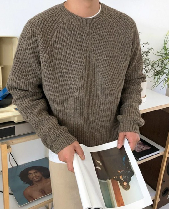 Ribbed Knit Crew Neck Sweater