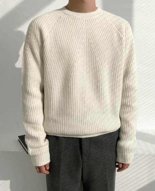 Ribbed Knit Crew Neck Sweater