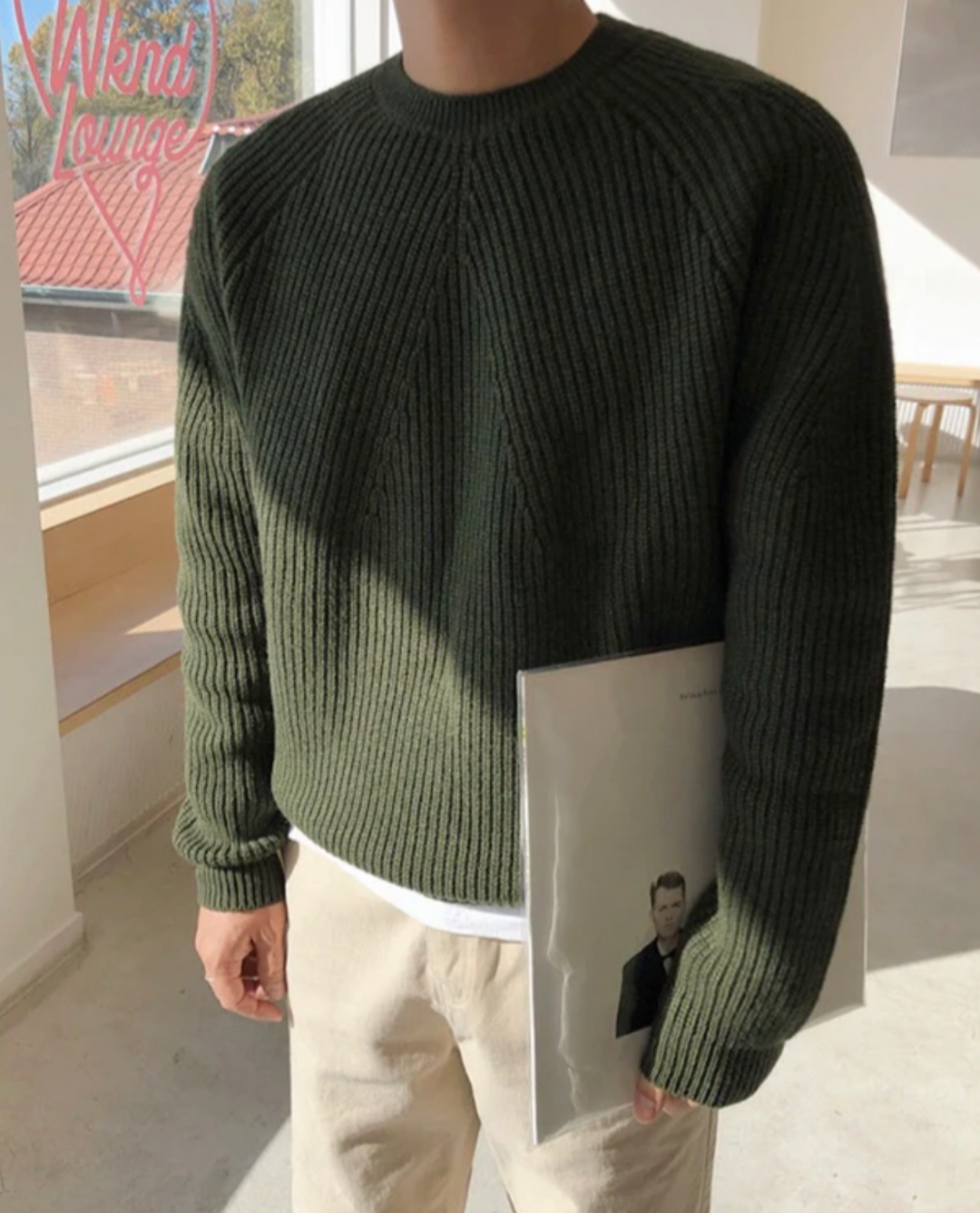 Ribbed Knit Crew Neck Sweater