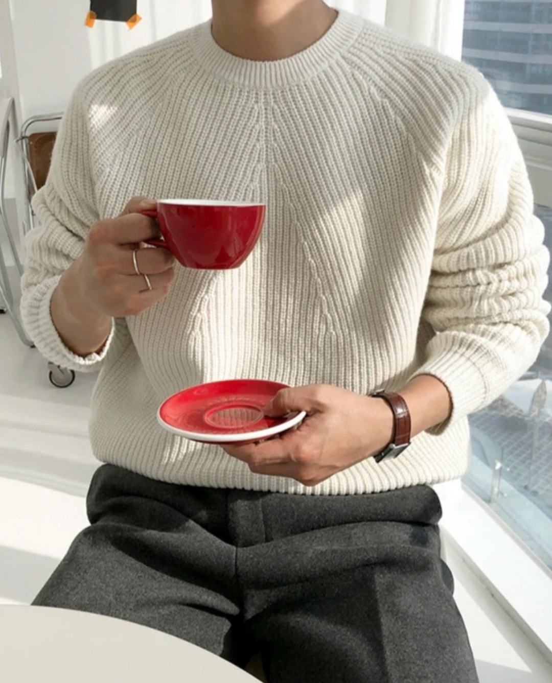 Ribbed Knit Crew Neck Sweater