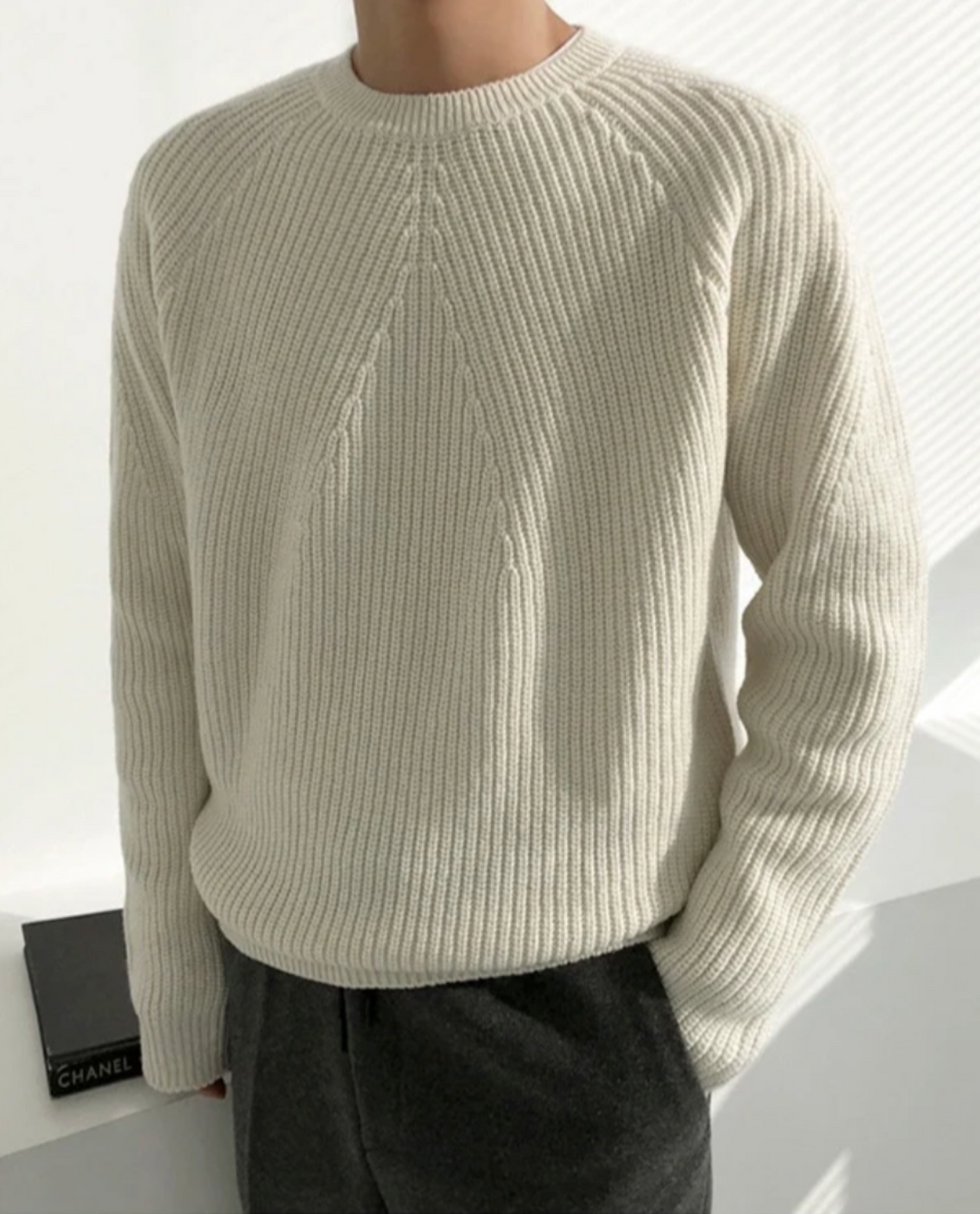 Ribbed Knit Crew Neck Sweater