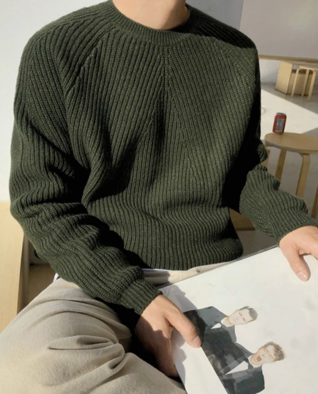 Ribbed Knit Crew Neck Sweater