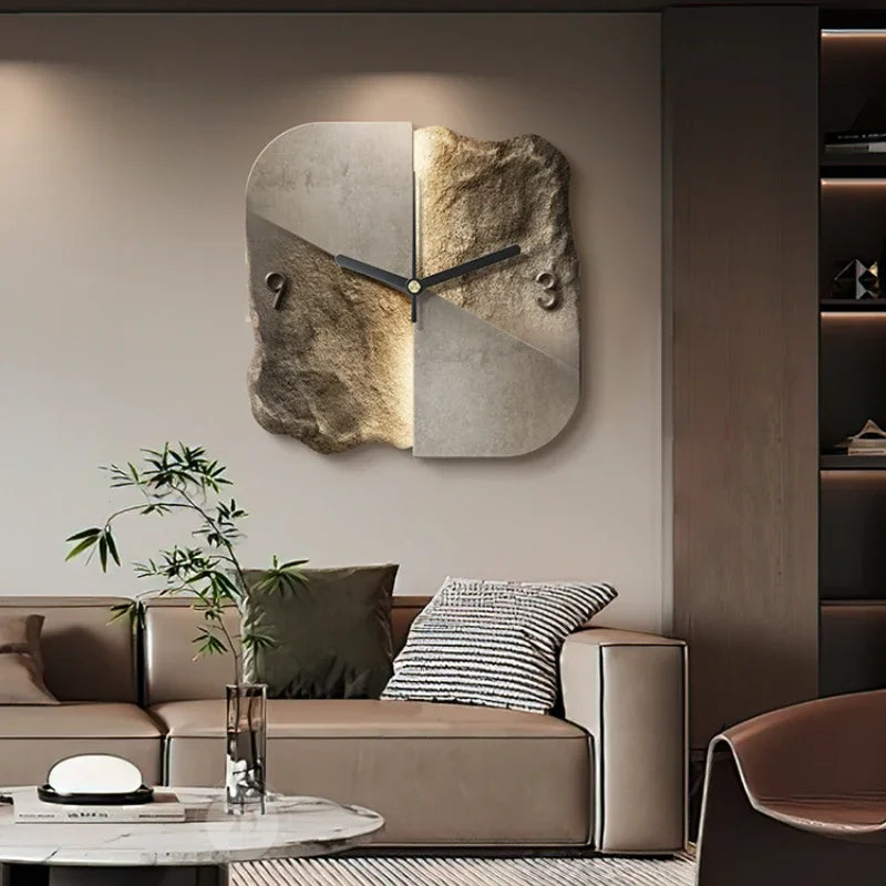 Modern 3D Silent Quartz Wall Clock – Sandstone Effect