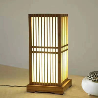 Japanese Minimalist Wooden Square Column Table Lamp