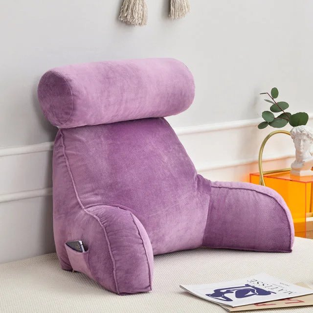 Backrest Pillow With Arms & Adjustable Headrest - Back Cushion With Detachable Neck Pillow Bed Reading Rest Backrest Chair Car Seat Sofa Waist Pad - Getitt