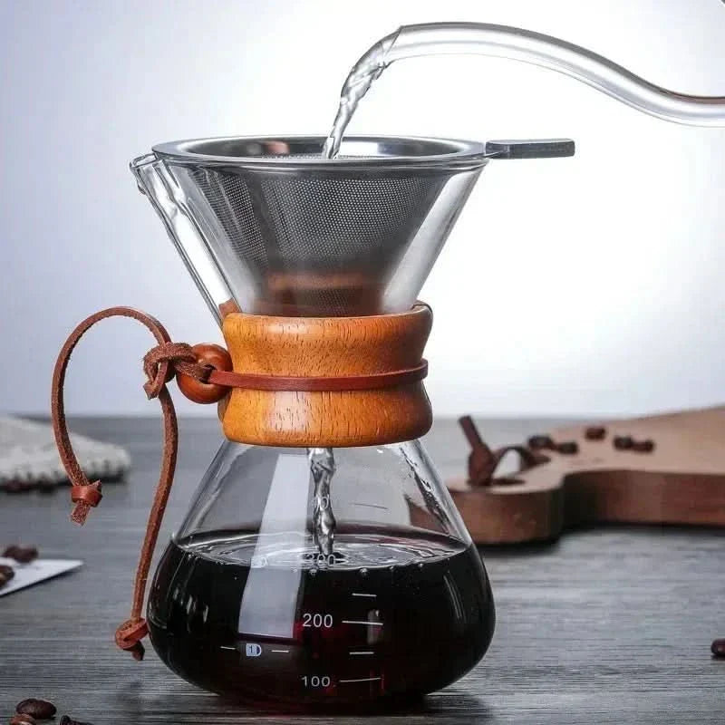 Glass Pour-Over Coffee Maker with Stainless Steel Filter