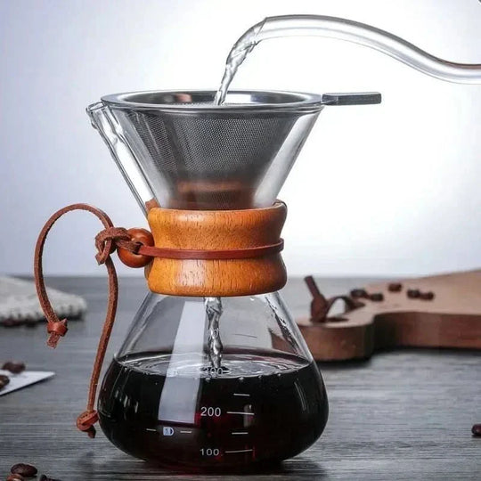 Glass Pour-Over Coffee Maker with Stainless Steel Filter