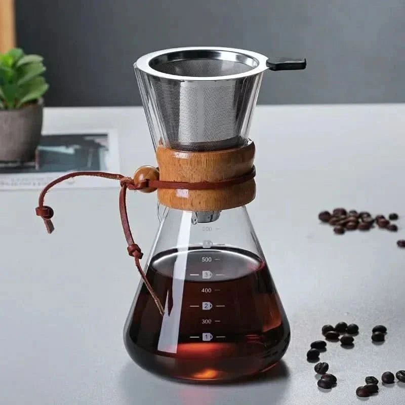 Glass Pour-Over Coffee Maker with Stainless Steel Filter