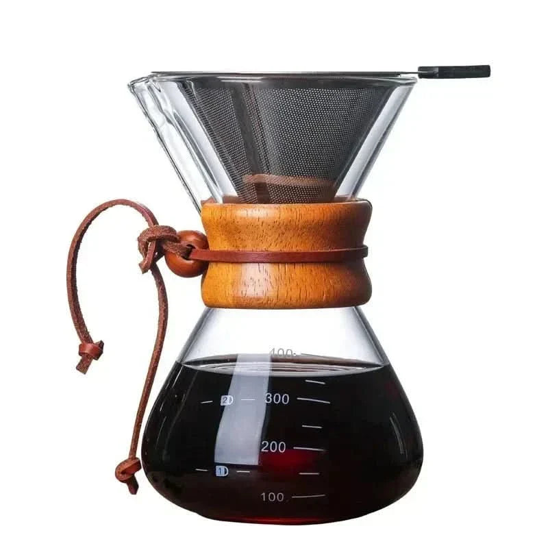 Glass Pour-Over Coffee Maker with Stainless Steel Filter