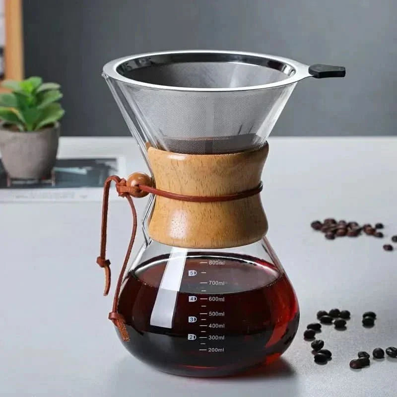 Glass Pour-Over Coffee Maker with Stainless Steel Filter