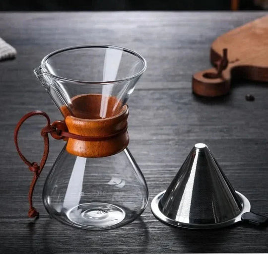 Glass Pour-Over Coffee Maker with Stainless Steel Filter