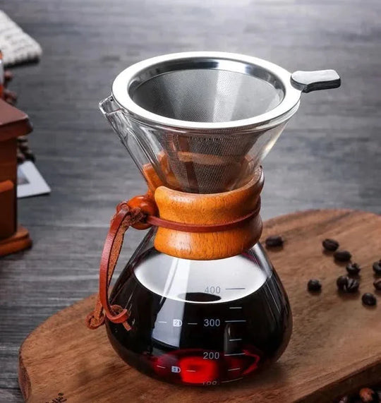 Glass Pour-Over Coffee Maker with Stainless Steel Filter