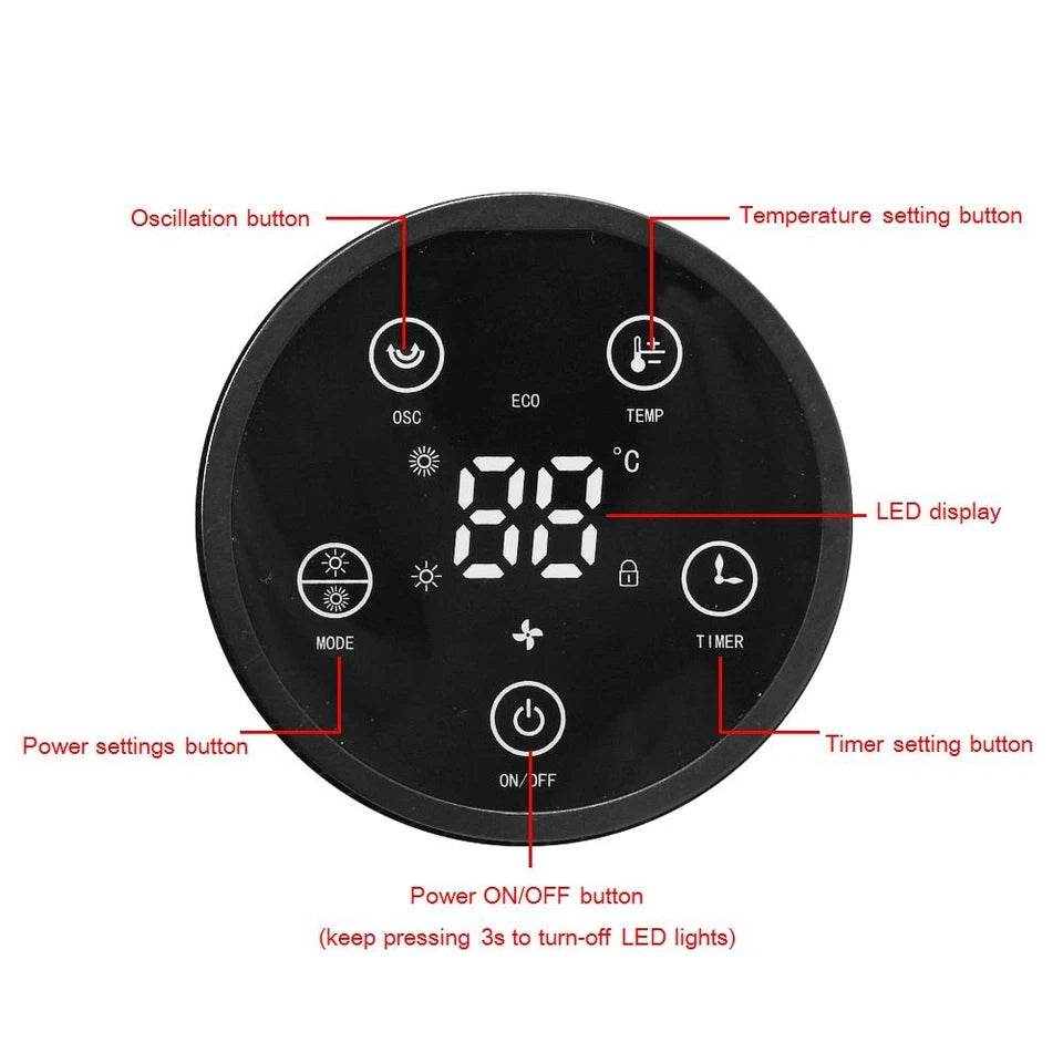 scillating PTC Ceramic Tower Heater 2000W