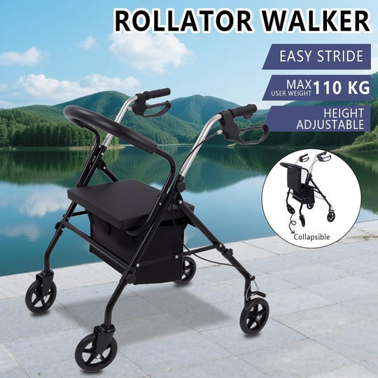 Folding Lightweight Rollator Walker with Seat and Brakes