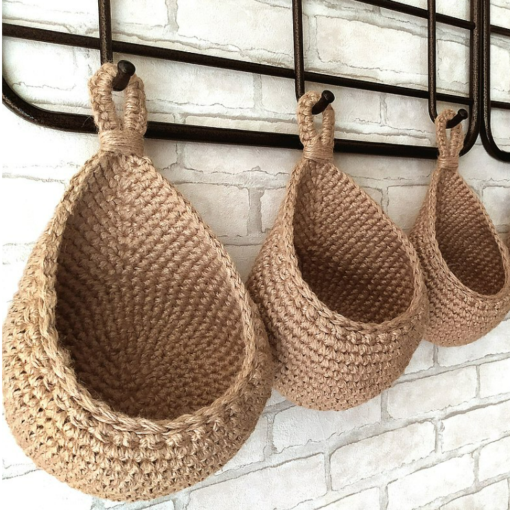 Hanging Jute Wall Storage Baskets