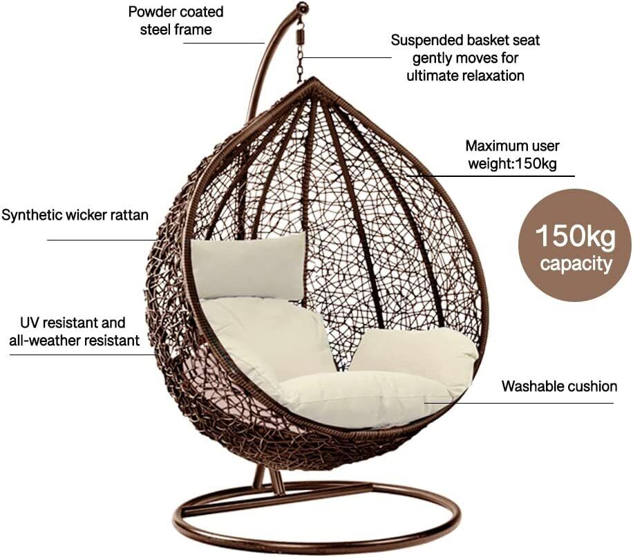 Luxury Rattan Swing Egg Chair with Premium Cushions